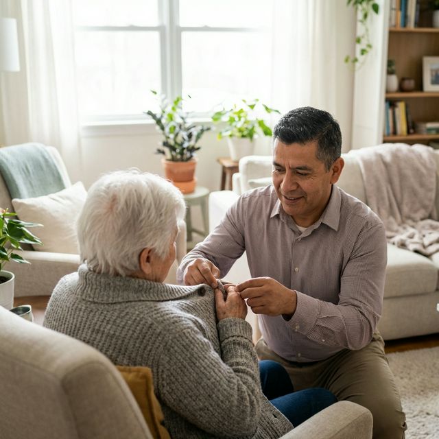 Carer providing personal care with warmth and dignity